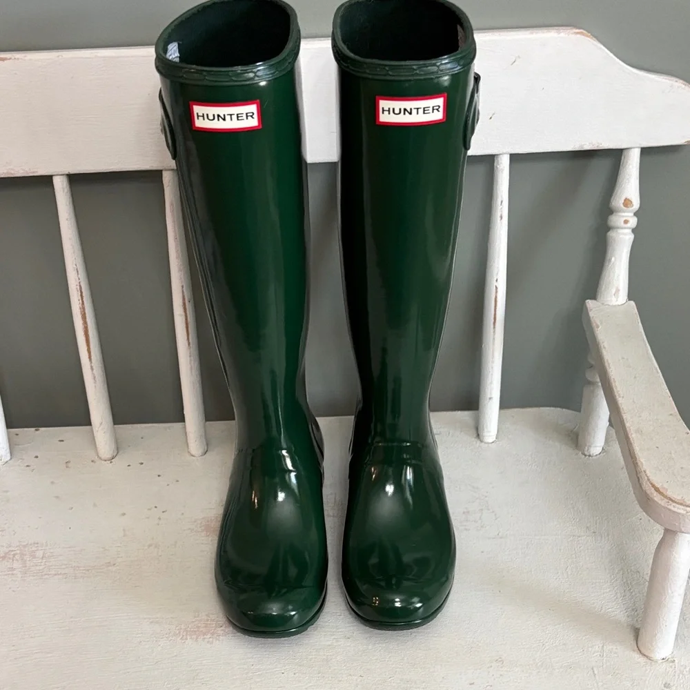 Hunter Dark Green Glossy Rain Boots - Picture 2 of 6